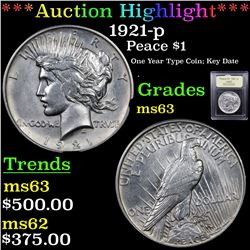 ***Auction Highlight*** 1921-p Peace Dollar $1 Graded Select Unc By USCG (fc)