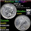 Image 1 : ***Auction Highlight*** 1921-p Peace Dollar $1 Graded Select Unc By USCG (fc)