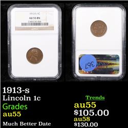 NGC 1913-s Lincoln Cent 1c Graded au55 By NGC