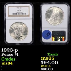 NGC 1923-p Peace Dollar $1 Graded ms64 By NGC