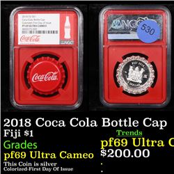 NGC 2018 Coca Cola Bottle Cap Fiji $1 Graded pf69 Ultra Cameo By NGC