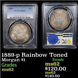 PCGS 1889-p Rainbow Toned Morgan Dollar $1 Graded ms62 By PCGS