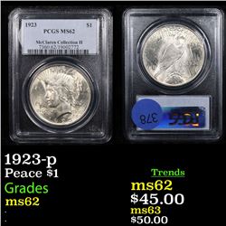 PCGS 1923-p Peace Dollar $1 Graded ms62 By PCGS