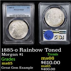 PCGS 1885-o Rainbow Toned Morgan Dollar $1 Graded ms65 By PCGS