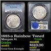 Image 1 : PCGS 1885-o Rainbow Toned Morgan Dollar $1 Graded ms65 By PCGS