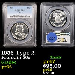 Proof PCGS 1956 Type 2 Franklin Half Dollar 50c Graded pr66 By PCGS