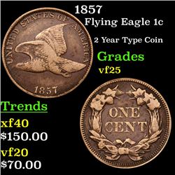 1857 Flying Eagle Cent 1c Grades vf+