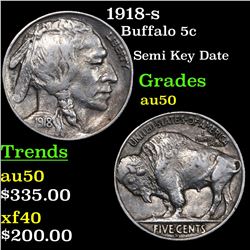 1918-s Buffalo Nickel 5c Grades AU, Almost Unc