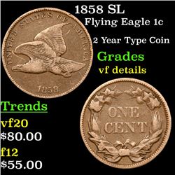 1858 SL Flying Eagle Cent 1c Grades vf details