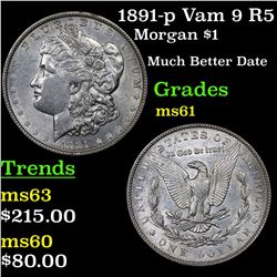 1891-p Vam 9 R5 Morgan Dollar $1 Grades BU+