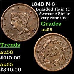 1840 N-3 Braided Hair Large Cent 1c Grades Choice AU/BU Slider