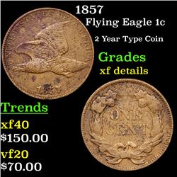 1857 Flying Eagle Cent 1c Grades xf details