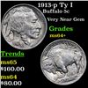 Image 1 : 1913-p Ty I Buffalo Nickel 5c Grades Choice+ Unc
