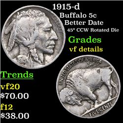 1915-d Buffalo Nickel 5c Grades vf details