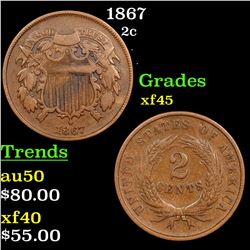 1867 Two Cent Piece 2c Grades xf+