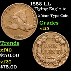 1858 LL Flying Eagle Cent 1c Grades vf+