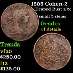 1805 Cohen-2 Draped Bust Half Cent 1/2c Grades vf details