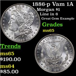 1886-p Vam 1A Morgan Dollar $1 Grades GEM Unc