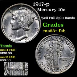 1917-p Mercury Dime 10c Grades Select Unc+ FSB