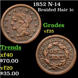 1852 N-14 Braided Hair Large Cent 1c Grades vf++