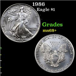 1986 Silver Eagle Dollar $1 Grades Gem++ Unc