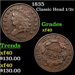 1835 Classic Head half cent 1/2c Grades xf