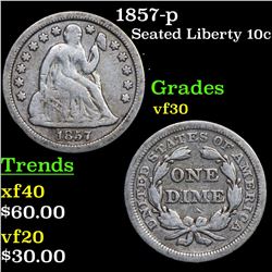 1857-p Seated Liberty Dime 10c Grades vf++