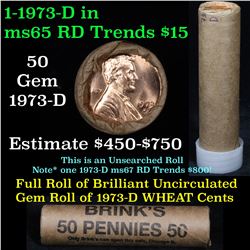 ***Auction Highlight*** Uncirculated 1c orig shotgun roll, 1973-d In Old Brinks wrapper  (fc)