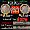 Image 1 : Mixed small cents 1c orig shotgun roll, 1918-d Wheat Cent, 1899 Indian Cent other end, McDonalds Wra