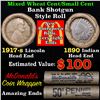 Image 1 : Mixed small cents 1c orig shotgun roll, 1917-s Wheat Cent, 1890 Indian Cent other end, McDonalds Wra