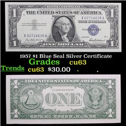 1957 $1 Blue Seal Silver Certificate Grades Select CU