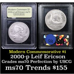 2000-p Leif Ericson Modern Commem Dollar $1 Graded ms70, Perfection By USCG