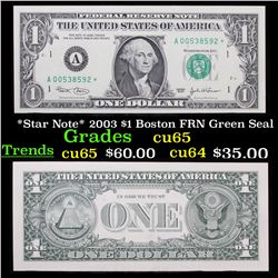 *Star Note* 2003 $1 Boston FRN Green Seal Grades Gem CU