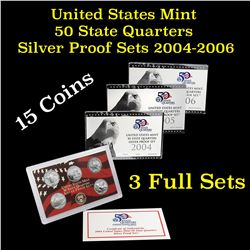 Group of 3 United States Mint 50 State Quarters Silver Proof Sets 2004-2006 15 coins