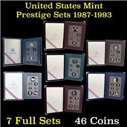 Group of 7 United States Mint Prestige Sets 1987-1993 46 coins