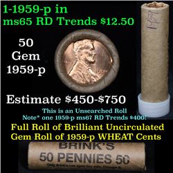 ***Auction Highlight*** Uncirculated 1c orig shotgun roll, 1959-p  In Old Brinks wrapper  (fc)