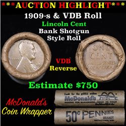Lincoln Wheat cent 1c orig roll, 1909-s end, VDB other end