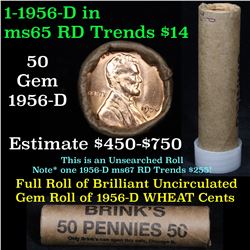 ***Auction Highlight*** Uncirculated 1c orig shotgun roll, 1956-d  In Old Brinks wrapper  (fc)