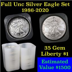 ***Auction Highlight*** Roll of Silver Eagle $1 1986-2020 36 coins (fc)