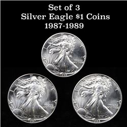 3 Silver Eagle $1 coins 1987-1989 Silver Eagle Dollar $1