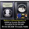 Image 1 : Proof 2009-P Louis Braille Modern Commem Dollar $1 Graded GEM++ Proof Deep Cameo By USCG