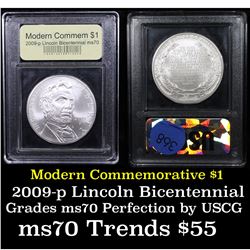 2009-p Lincoln Bicentennial Modern Commem Dollar $1 Graded ms70, Perfection By USCG