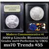 Image 1 : 2009-p Lincoln Bicentennial Modern Commem Dollar $1 Graded ms70, Perfection By USCG