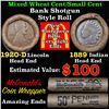 Image 1 : Mixed small cents 1c orig shotgun roll, 1920-d Wheat Cent, 1889 Indian Cent other end, McDonalds Wra