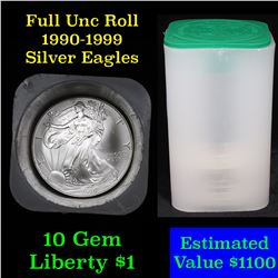 ***Auction Highlight*** Roll of Silver Eagle $1 1990-1999 10 coins (fc)