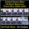 Image 1 : Group of 10 United States Mint 50 State Quarters Proof Sets 2000-2009 51 coins