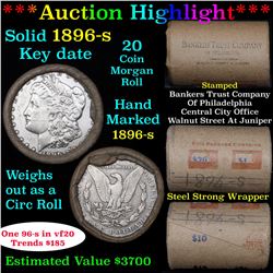 ***Auction Highlight*** Full solid Key date 1896-s Morgan silver dollar roll, 20 coins (fc)