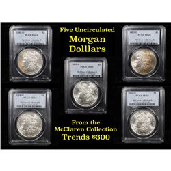 5 Unc Morgan $1 Graded By PCGS Mixed Dates From The McClaren Collection