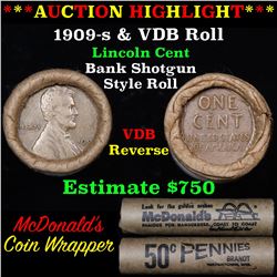 Lincoln Wheat cent 1c orig roll, 1909-s end, VDB other end