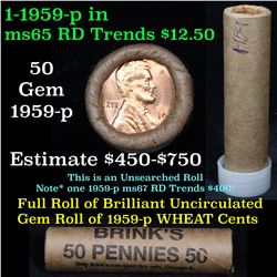 ***Auction Highlight*** Uncirculated 1c orig shotgun roll, 1959-p  In Old Brinks wrapper  (fc)